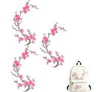 Cherry Blossom Iron on Patches for Backpacks, Floral Vine Embroidery Appliques DIY Trim for Jeans, Hats, Shirts, Shoes & Bags (3PC)