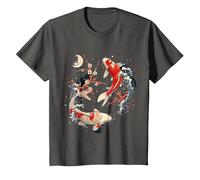 Cherry Blossom Koi Carpe Fish Japanese Sakura Art Graphique T-Shirt, Enfant, Asphalte, 12 Ans