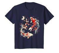 Cherry Blossom Koi Carpe Fish Japanese Sakura Art Graphique T-Shirt, Enfant, Bleu Marine, 4 Ans