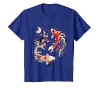 Cherry Blossom Koi Carpe Fish Japanese Sakura Art Graphique T-Shirt, Enfant, Bleu Royal, 12 Ans