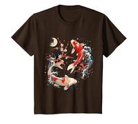 Cherry Blossom Koi Carpe Fish Japanese Sakura Art Graphique T-Shirt, Enfant, Marron, 10 Ans