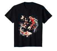 Cherry Blossom Koi Carpe Fish Japanese Sakura Art Graphique T-Shirt, Enfant, Noir, 2 Ans