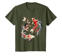 Cherry Blossom Koi Carpe Fish Japanese Sakura Art Graphique T-Shirt, Enfant, Olive, 10 Ans