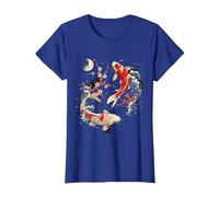 Cherry Blossom Koi Carpe Fish Japanese Sakura Art Graphique T-Shirt, Femme, Bleu Royal, M
