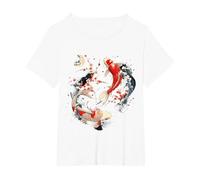 Cherry Blossom Koi Carpe Fish Japanese Sakura Art Graphique T-Shirt, Femme Grandes Tailles, Blanc, 6X