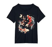 Cherry Blossom Koi Carpe Fish Japanese Sakura Art Graphique T-Shirt, Femme Grandes Tailles, Noir, 4X