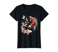 Cherry Blossom Koi Carpe Fish Japanese Sakura Art Graphique T-Shirt, Femme, Noir, 3XL