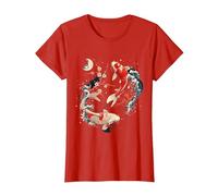 Cherry Blossom Koi Carpe Fish Japanese Sakura Art Graphique T-Shirt, Femme, Rouge, XS