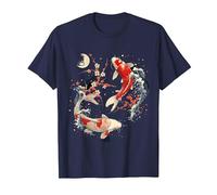 Cherry Blossom Koi Carpe Fish Japanese Sakura Art Graphique T-Shirt, Homme, Bleu Marine, S