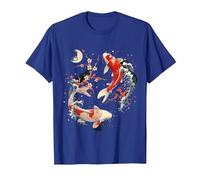 Cherry Blossom Koi Carpe Fish Japanese Sakura Art Graphique T-Shirt, Homme, Bleu Royal, M