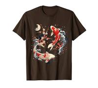 Cherry Blossom Koi Carpe Fish Japanese Sakura Art Graphique T-Shirt, Homme, Marron, M