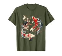 Cherry Blossom Koi Carpe Fish Japanese Sakura Art Graphique T-Shirt, Homme, Olive, S