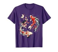 Cherry Blossom Koi Carpe Fish Japanese Sakura Art Graphique T-Shirt, Homme, Violet, M