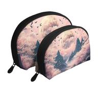 Cherry Blossom Mountain with Moon Scenery Lot de 2 trousses de maquillage portables pour voyage, blanc, Taille unique