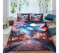 Cherry_blossom_night Parure de Lit Microfibre résistante 3 Pièces 3D Effet Léger Japanese_landscape_ Ensemble De Literie avec Taie d'oreiller Facile d'entretien for Femmes Super king（260x220cm）