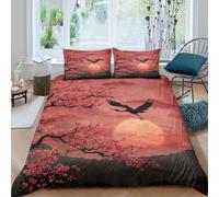 Cherry Blossom Parure de Lit Léger Microfibre résistante 3 Pièces 3D Effet Japanese Art Style Linge de Lit avec Fermeture Éclair Douce for Garçons Filles Single（135x200cm）