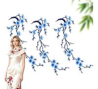 Cherry Blossom Patch, Iron-On Floral Vine Embroidery Applique, Elegant Plum Blossom DIY Trim for Jeans, Jackets, Hats, Bags & Shoe Repair Decoration (3*bleu)