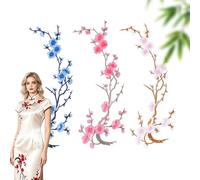 Cherry Blossom Patch, Iron-On Floral Vine Embroidery Applique, Elegant Plum Blossom DIY Trim for Jeans, Jackets, Hats, Bags & Shoe Repair Decoration (3*mélange B)