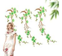 Cherry Blossom Patch, Iron-On Floral Vine Embroidery Applique, Elegant Plum Blossom DIY Trim for Jeans, Jackets, Hats, Bags & Shoe Repair Decoration (1*vert)