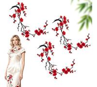 Cherry Blossom Patch, Iron-On Floral Vine Embroidery Applique, Elegant Plum Blossom DIY Trim for Jeans, Jackets, Hats, Bags & Shoe Repair Decoration (1*Rouge)