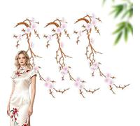 Cherry Blossom Patch, Iron-On Floral Vine Embroidery Applique, Elegant Plum Blossom DIY Trim for Jeans, Jackets, Hats, Bags & Shoe Repair Decoration (3*blanc)
