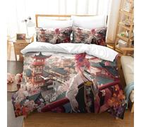 Cherry Blossom Printed Bedding Set Anime Girls Quilt Cover With Zipper Closure 3 Pieces Soft Comforter Cover For Girls Boy