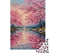 Cherry Blossom River Oil Painting Plaque en Métal Rustique 52x38cm/1000pcs pour Le Pub Ou Le Café, Déco Métal Au Style Rustique
