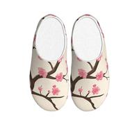 Cherry Blossom Tree Pantoufles d'intérieur et d'extérieur en flanelle pour femme Motif floral vintage antidérapant, multicolore, X-Small Men/ Small Women