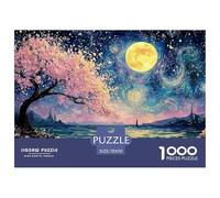 Cherry Blossom Tree with Flowears 1000 Pcs Carton Extra-épais Coffret De Puzzles Blooming Cherry in Moonlit Anti-Stress Jeu Familial Puzzles As Birthday Gifts 70x50cm/1000pcs