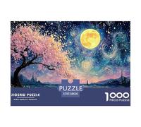 Cherry Blossom Tree with Flowears 1000 Pièces Carton Extra-épais Lot de Puzzles Blooming Cherry in Moonlit Stimulant Et Éducatif Défi Unique Puzzles pour Adultes Et Enfants 38x26cm/1000pcs