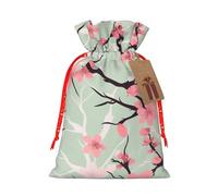 Cherry Blossom4 Sac cadeau en toile de jute avec cordon de serrage avec étiquette, pochette réutilisable en lin pour Noël, anniversaire, fête, petit emballage cadeau S