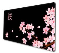 Cherry Blossoms Grand tapis de souris de gaming avec base en caoutchouc antidérapante avec bords cousus XXL Noir 80 x 40 cm