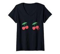 Cherry Boobs Cottagecore Fruit Kawaii E-Girl Japon Esthétique T-Shirt avec Col en V
