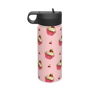Cherry Cake Bouteille d'eau isotherme de voyage en acier inoxydable avec paille (532 ml) - Convient pour le camping, le fitness, la randonnée en plein air