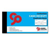 Cherry Carbonless NCR Carnet de reçus de caisse | 50 jeux de doublons | 21,1 x 9,9 cm | Copie supérieure perforée | Relié avec ruban adhésif | Papier équilibré carbone