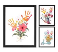 CHERRY CHEERS Kit d'empreintes de main de bouquet de fleurs, 3 feuilles uniques spéciales avec motif floral, cadeau de Noël ou de Thanksgiving, 6 couleurs de tampons encreurs non toxiques