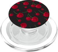 Cherry Cherries Pattern on Black Background Cute for Girls PopSockets PopGrip pour MagSafe