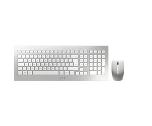 CHERRY DW 8000 ensemble clavier et souris sans fil, Disposition espagnole (QWERTY), alimenté par batterie, clavier ultra-plat, souris à 3 boutons avec capteur infrarouge, Blanc argenté