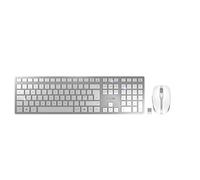 CHERRY DW 9100 Slim, Ensemble Clavier et Souris sans Fil, Disposition UK (QWERTY), Bluetooth et Radio 2,4 GHz, Touches silencieuses, Design Plat, Rechargeable, Blanc argenté