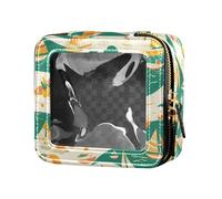 Cherry Illustration Mini trousse de maquillage transparente avec fermeture éclair pour vernis à ongles pour femme, Bateaux blancs et jaunes en motif lac vert, Taille unique