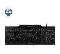 CHERRY KC 1000 SC, Clavier de Sécurité Filaire avec Lecteur de Carte Intégré, Disposition Belge (AZERTY), Plug & Play (USB-A), Design Plat, Noir