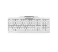 CHERRY KC 1000 SC, Clavier de Sécurité Filaire Avec Lecteur de Carte Intégré, Disposition EU (QWERTY), Plug & Play (USB-A), Design Plat, Blanc-Gris