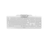 CHERRY KC 1000 SC, Clavier de Sécurité Filaire avec Lecteur de Carte Intégré, Disposition Pan-Nordique (QWERTY), Plug & Play (USB-A), Design Plat, Blanc-Gris