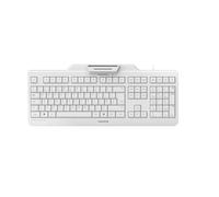 CHERRY KC 1000 SC, Clavier de Sécurité Filaire avec Lecteur de Carte Intégré, Disposition UK (QWERTY), Plug & Play (USB-A), Design Plat, Blanc-Gris