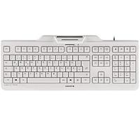 CHERRY KC 1000 SC, Clavier de Sécurité Filaire Avec Lecteur de Carte Intégré, Disposition US (QWERTY), Plug & Play (USB-A), Design Plat, Blanc-Gris