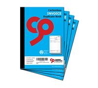 Cherry Lot de 4 carnets de factures autocopiants NCR Dupliqués parfaits pour les travailleurs indépendants avec espace pour TVA A5 (148 x 210 mm) 50 doublons par livre