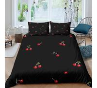Cherry Motif Linge de Lit Résistante Microfibre résistante 3 Pièces 3D Effet Digital Pixel Art Style Ensemble De Literie avec Taie d'oreiller Hypoallergique for Chambre Enfants King（220x240cm）