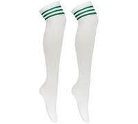 Cherry-on-Top Chaussettes Montantes Rayées Blanc et Vert pour Femme - Taille Unique - Longueur 65 cm - Idéal pour Pom-Pom Girl, Pub Golf et Cosplay - 2 Paires