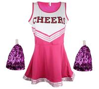 Cherry-on-Top Costume de pom-pom girl pour femme - Uniforme de pom-pom girl pour lycée avec pompons - Rose - Taille XXL