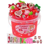Cherry Red Slime Set für Kinder, Schleim Bucket with Slime Clay, 10 Packungen mit Zubehör, Slime Partygeschenke für Mädchen & Jungen, Sensorisches Spielzeug, Ostern Halloween Weihnachts Geschenke